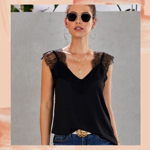 NEW Black Eyelash Lace Cami - Picture 2 of 6